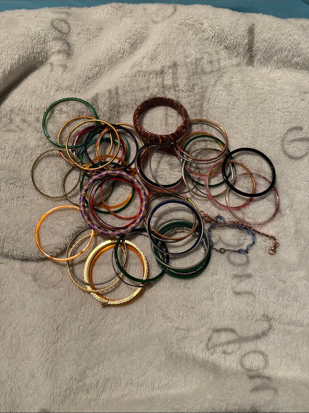 Colorful Mixed Metal and Enamel Bangle Set - Green, Gold, Black, Purple